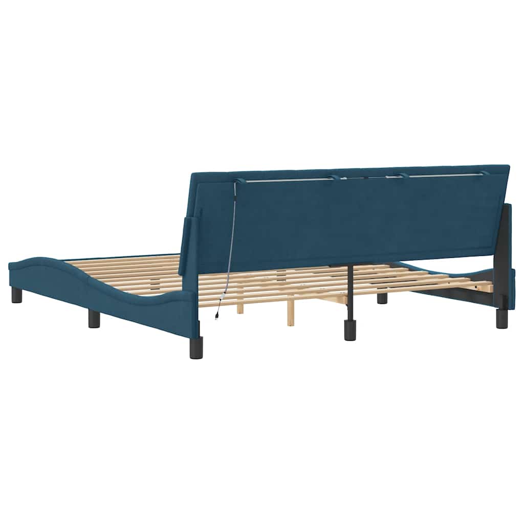 Bettgestell mit LED ohne Matratze "Hanko" Blau 180x200 cm Samt