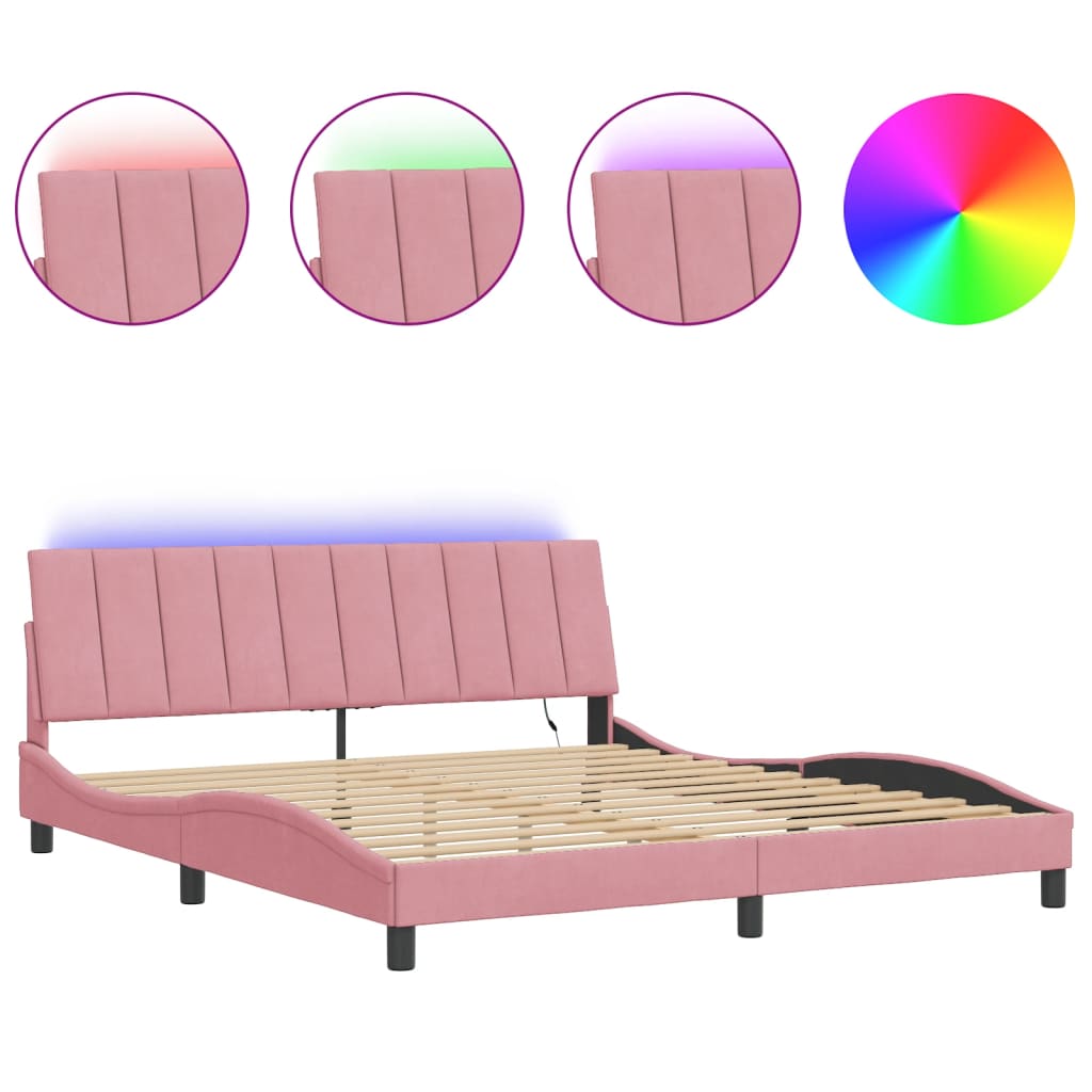 Bettgestell mit LED ohne Matratze "Hanko" Rosa 180x200 cm Samt
