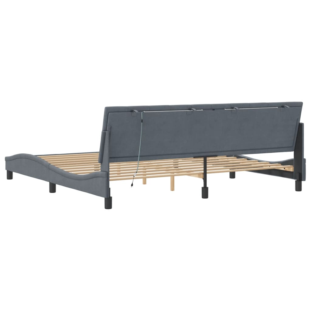 Bettgestell mit LED ohne Matratze "Hanko" Dunkelgrau 200x200 cm Samt