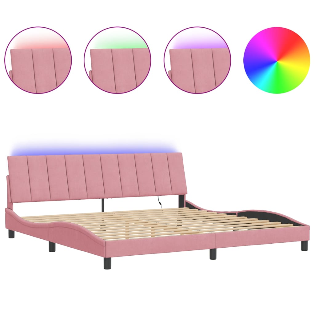 Bettgestell mit LED ohne Matratze "Hanko" Rosa 200x200 cm Samt