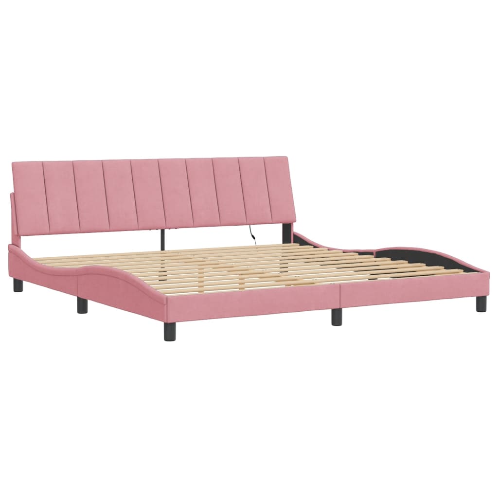 Bettgestell mit LED ohne Matratze "Hanko" Rosa 200x200 cm Samt