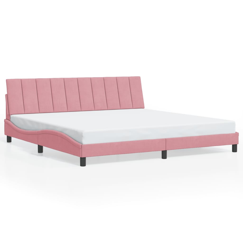 Bettgestell mit LED ohne Matratze "Hanko" Rosa 200x200 cm Samt