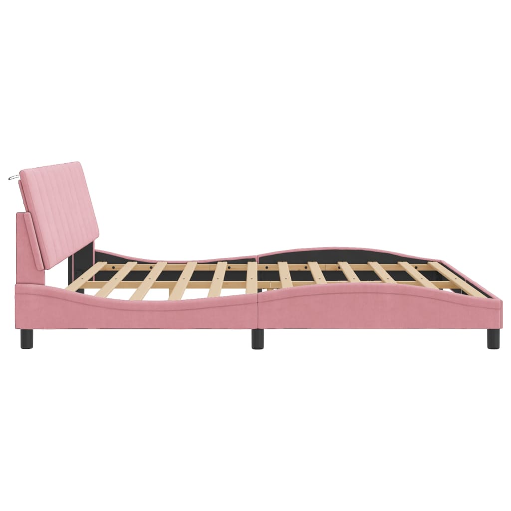 Bettgestell mit LED ohne Matratze "Hanko" Rosa 200x200 cm Samt