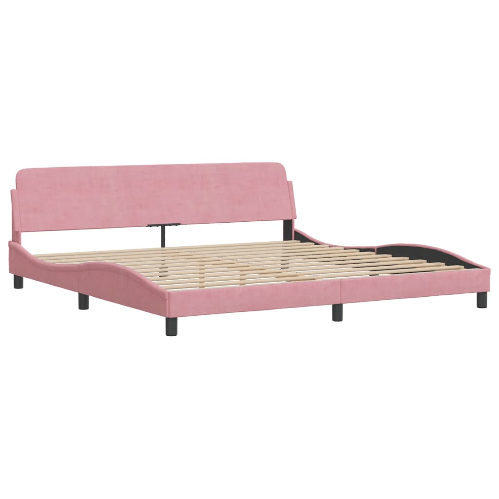 Bettgestell mit LED ohne Matratze "Hanko" Rosa 200x200 cm Samt