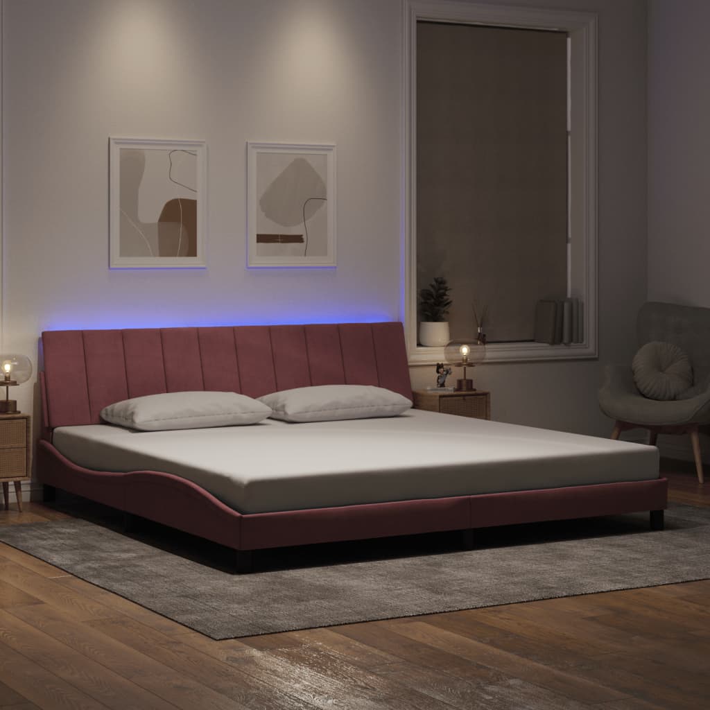 Bettgestell mit LED ohne Matratze "Hanko" Rosa 200x200 cm Samt