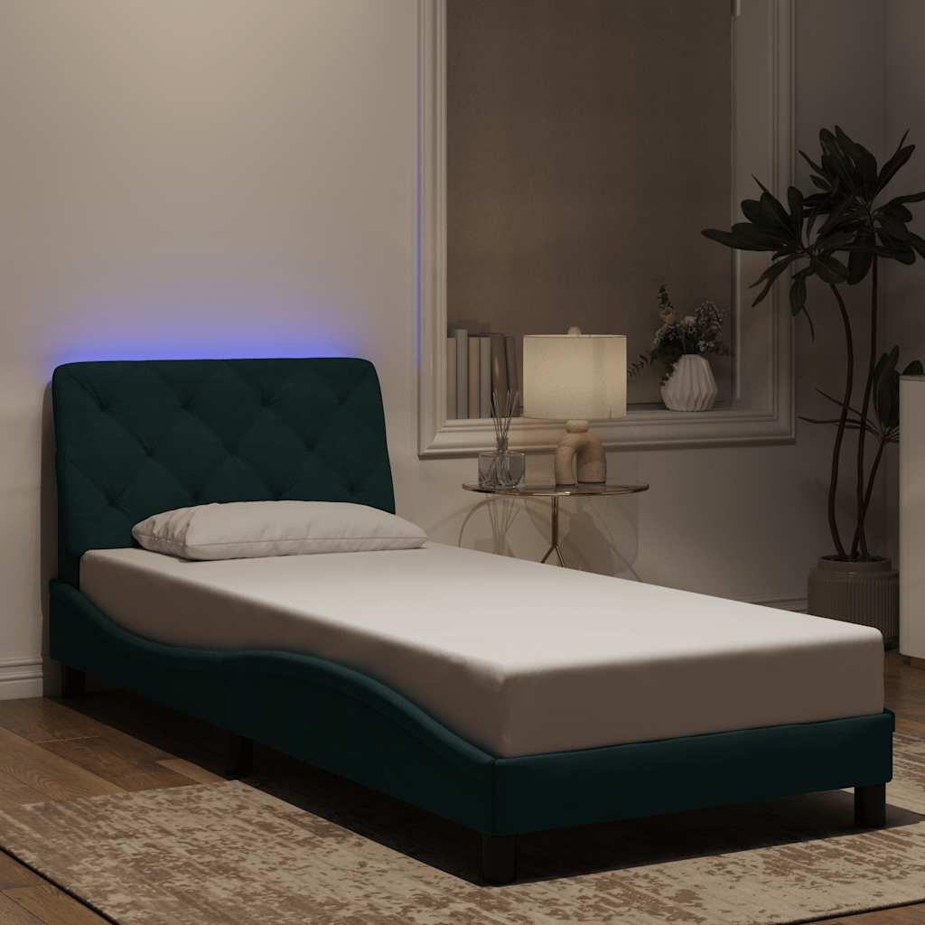 Bettgestell mit LED ohne Matratze Dunkelgrün 80x200 cm Samt