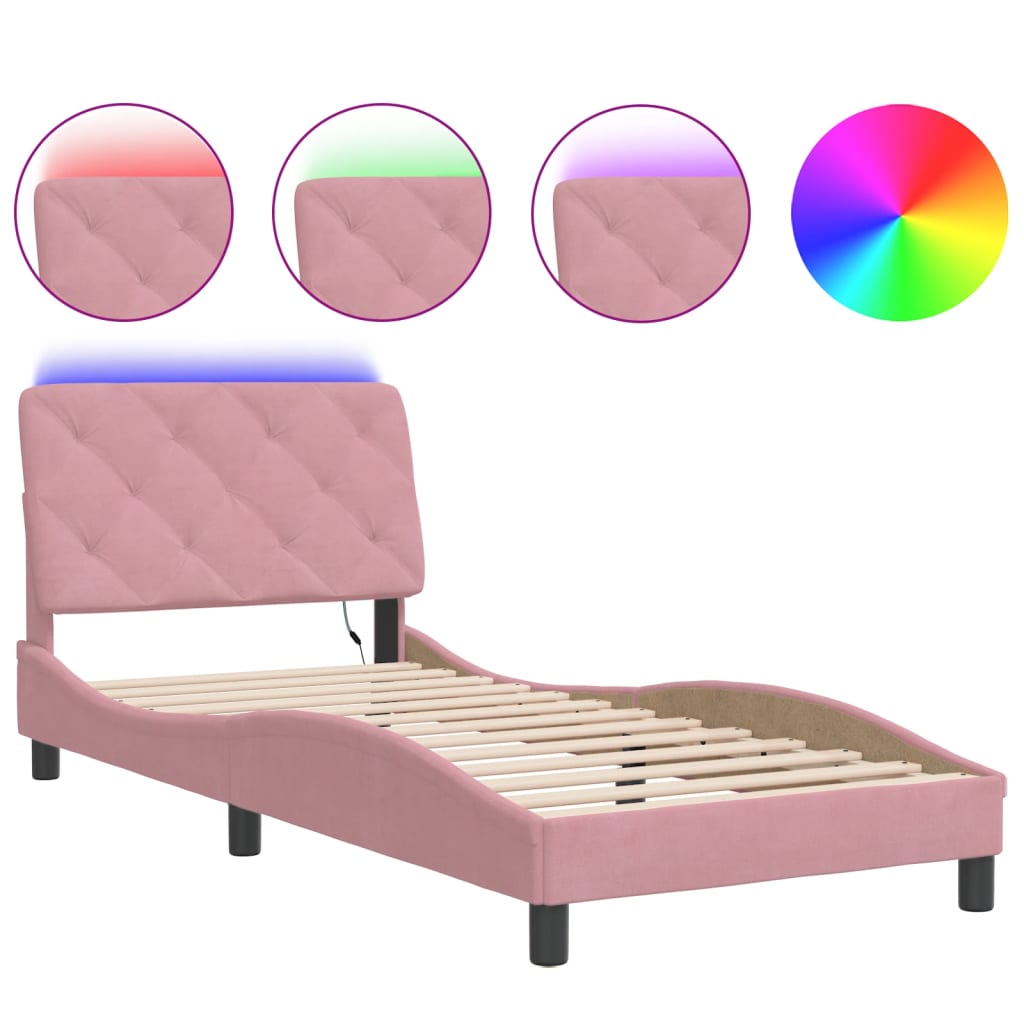 Bettgestell mit LED ohne Matratze Rosa 80x200 cm Samt