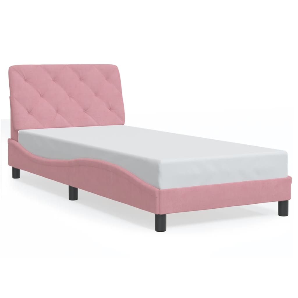 Bettgestell mit LED ohne Matratze Rosa 90x190 cm Samt