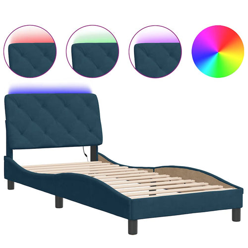 Bettgestell mit LED ohne Matratze Blau 90x200 cm Samt