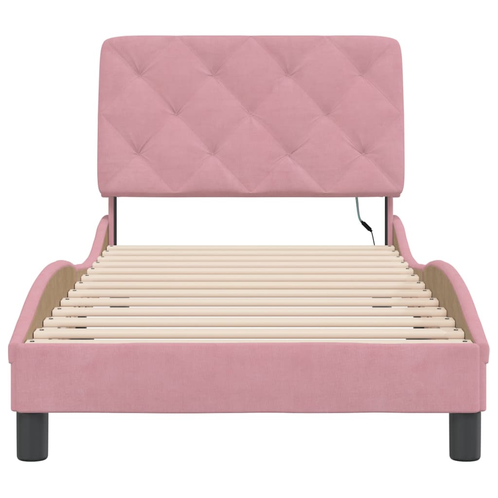 Bettgestell mit LED ohne Matratze Rosa 90x200 cm Samt