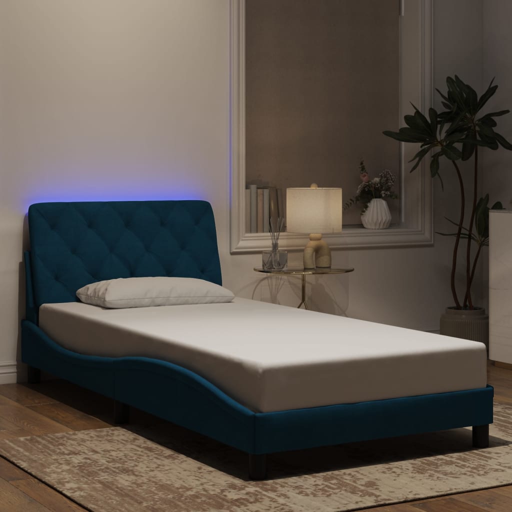 Bettgestell mit LED-Leuchten Blau 100x200 cm Samt