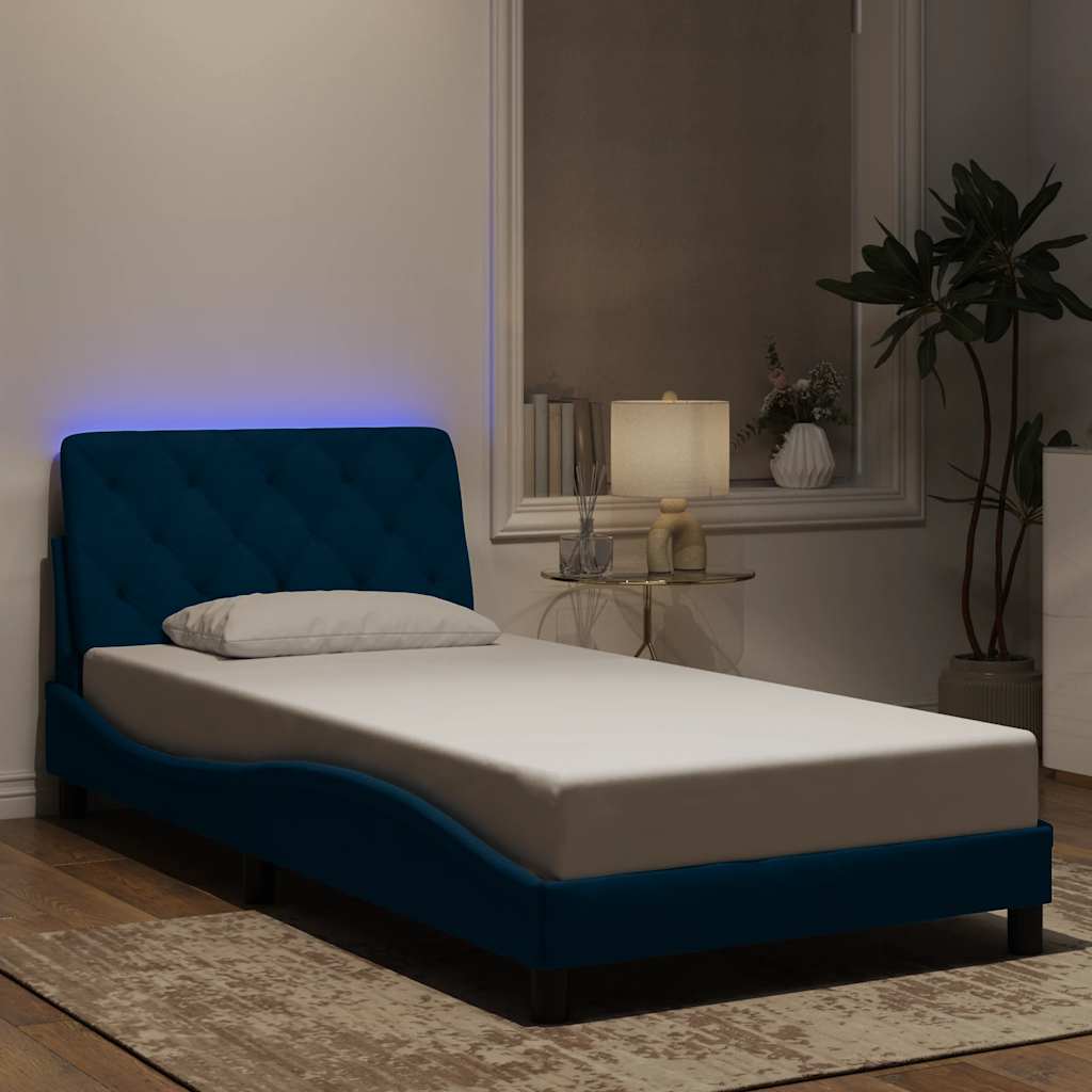 Bettgestell mit LED ohne Matratze Blau 100x200 cm Samt
