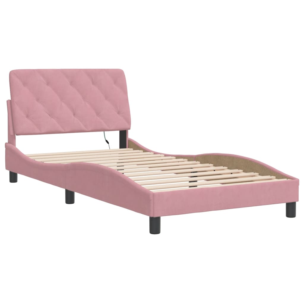 Bettgestell mit LED ohne Matratze Rosa 100x200 cm Samt