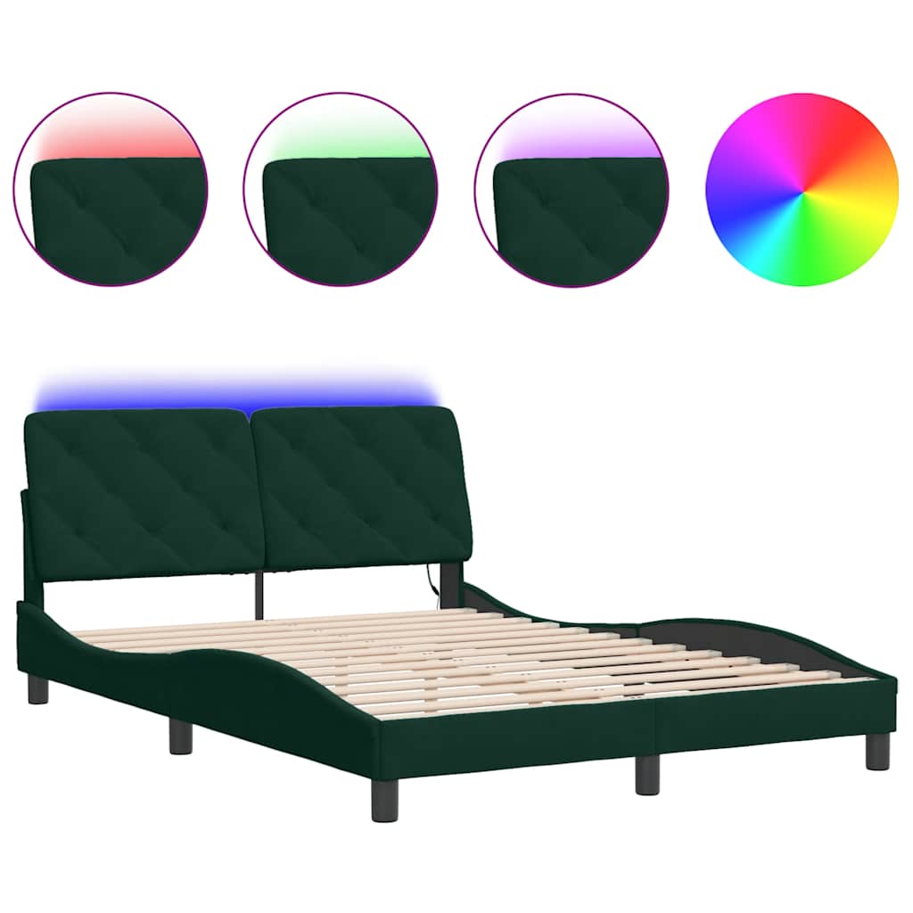 Bettgestell mit LED ohne Matratze Dunkelgrün 120x200 cm Samt