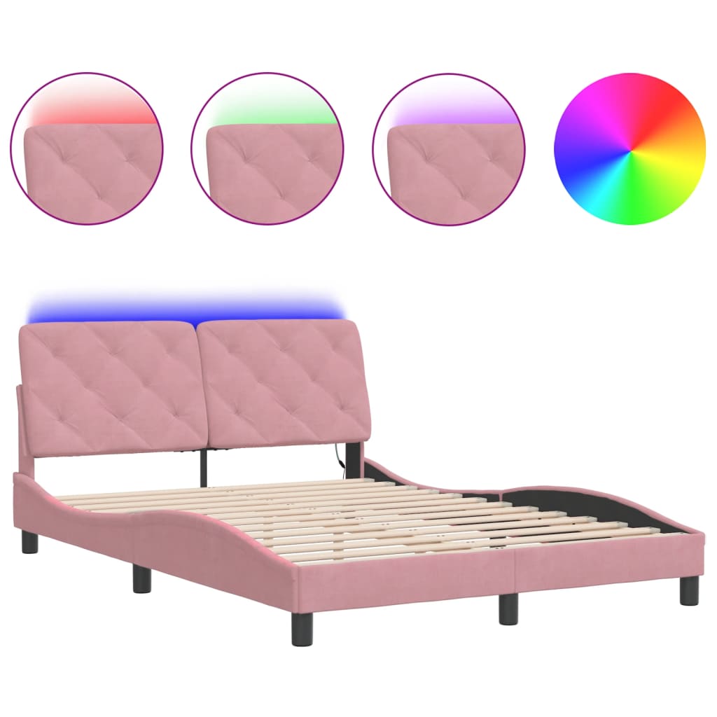 Bettgestell mit LED ohne Matratze Rosa 120x200 cm Samt