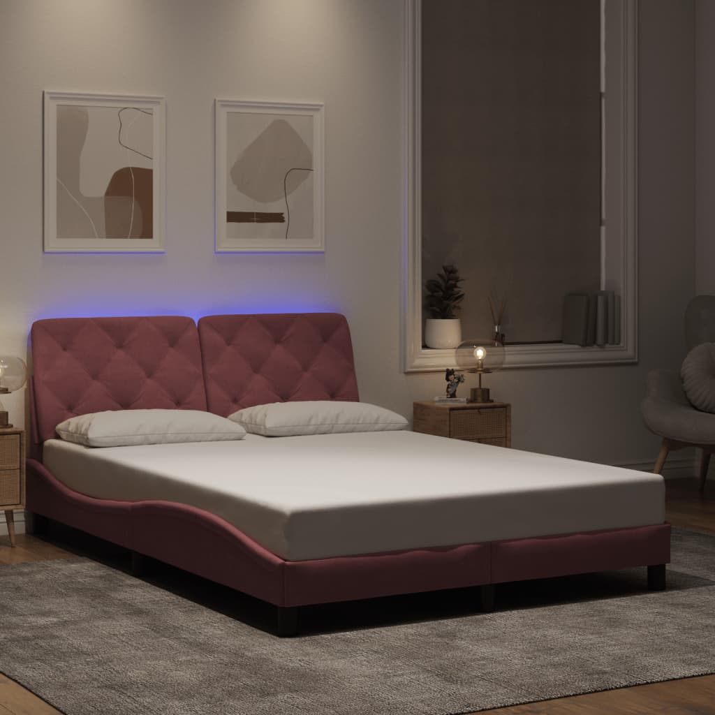 Bettgestell mit LED ohne Matratze Rosa 120x200 cm Samt