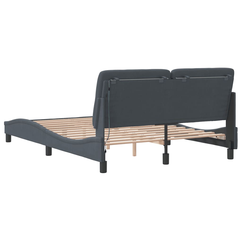 Bettgestell mit LED ohne Matratze Dunkelgrau 140x190 cm Samt