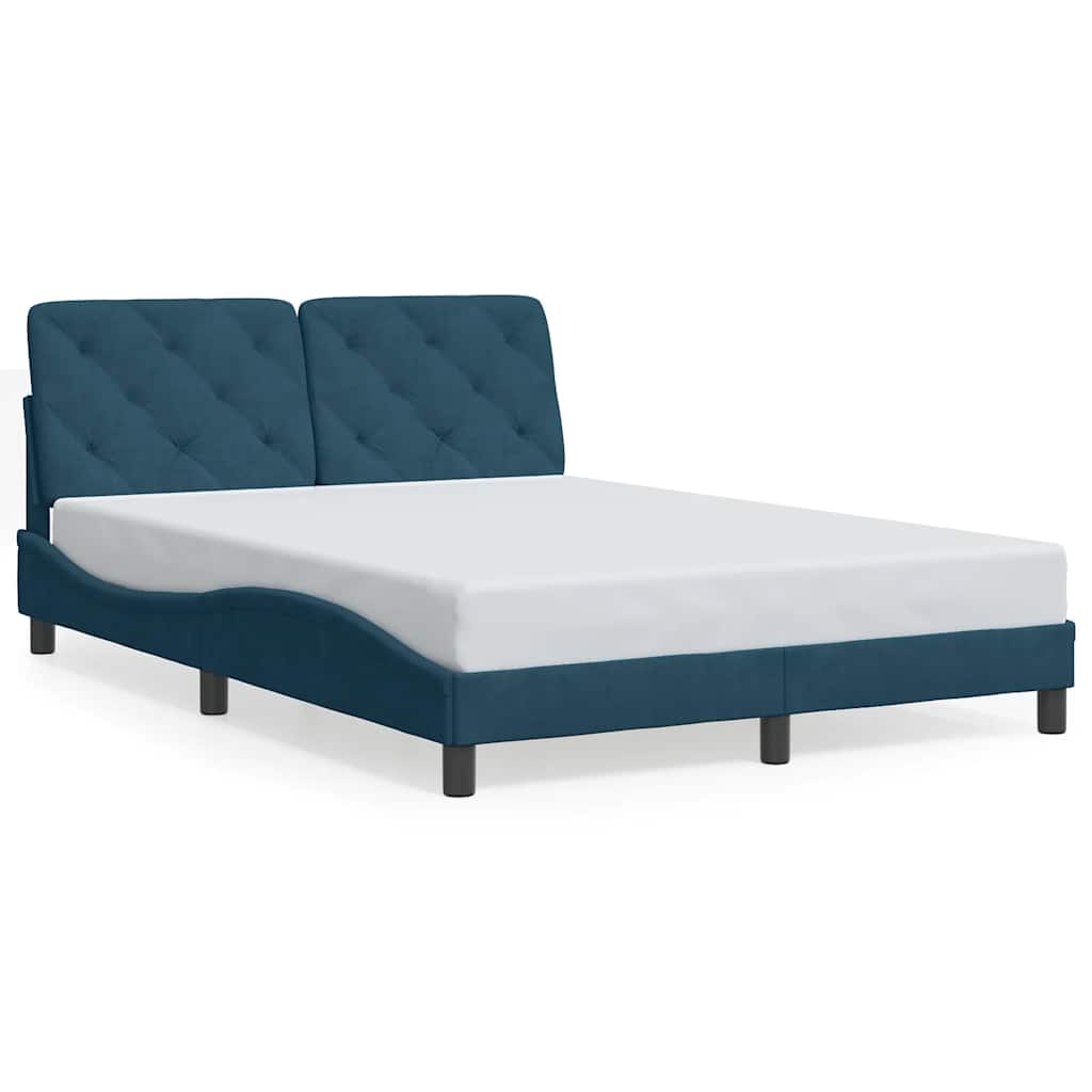 Bettgestell mit LED ohne Matratze Blau 140x190 cm Samt