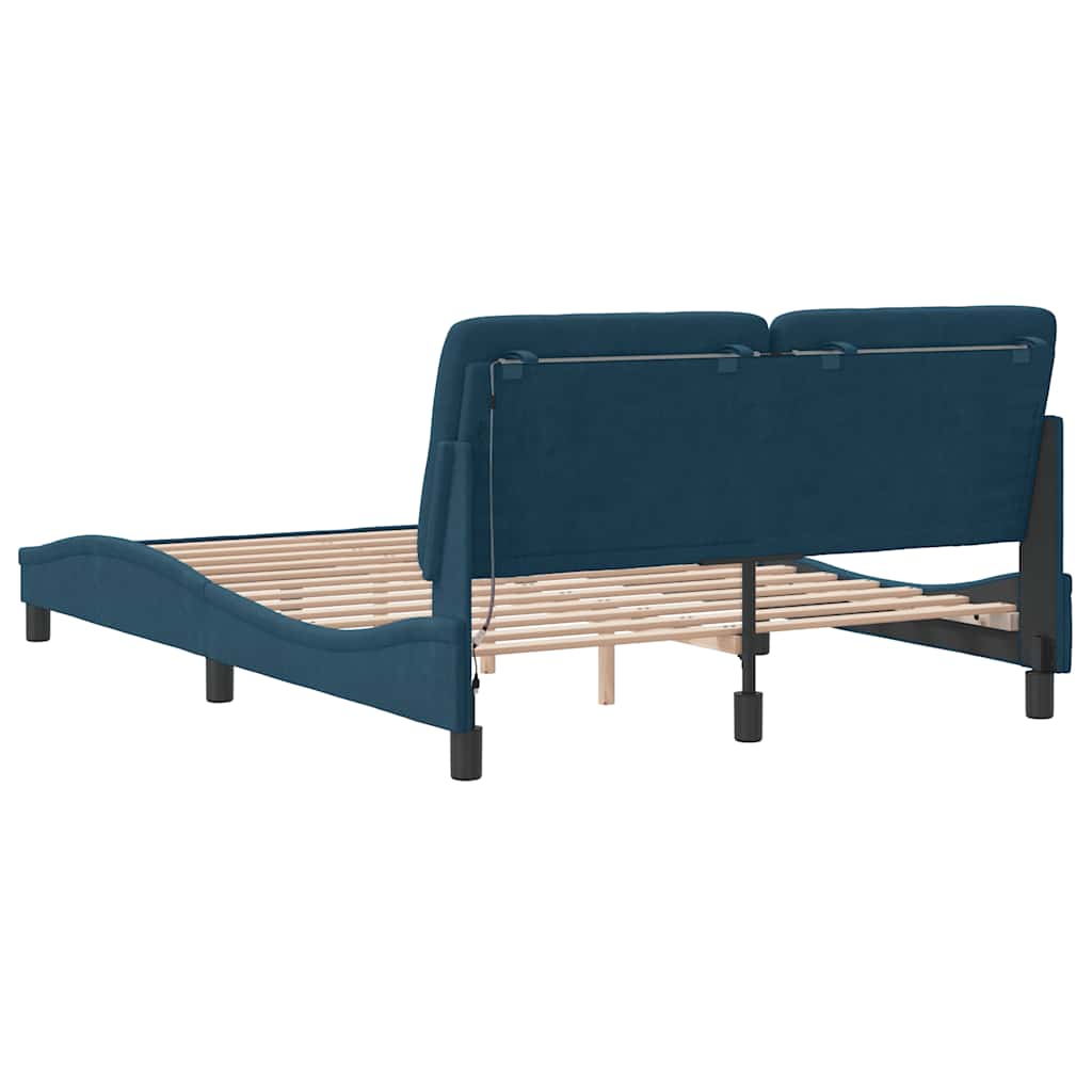 Bettgestell mit LED ohne Matratze Blau 140x190 cm Samt