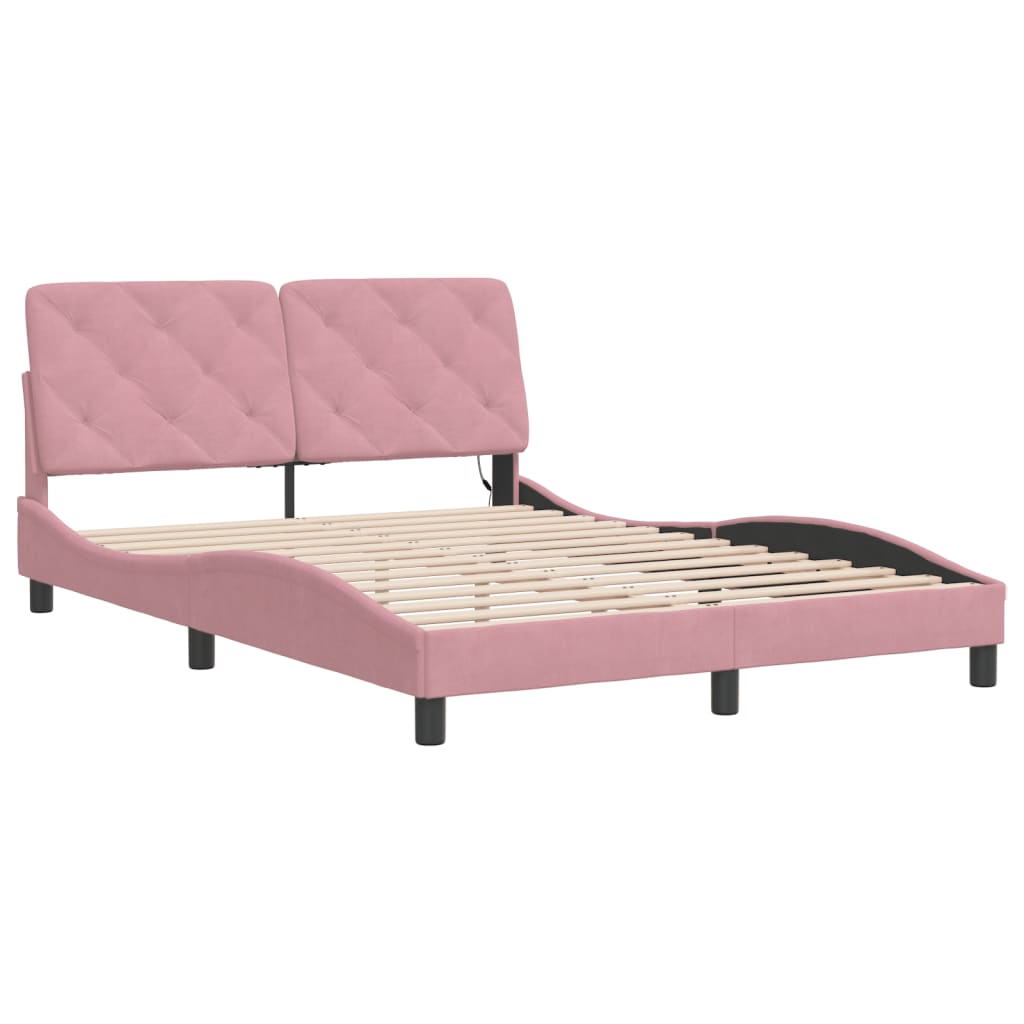 Bettgestell mit LED ohne Matratze Rosa 140x190 cm Samt