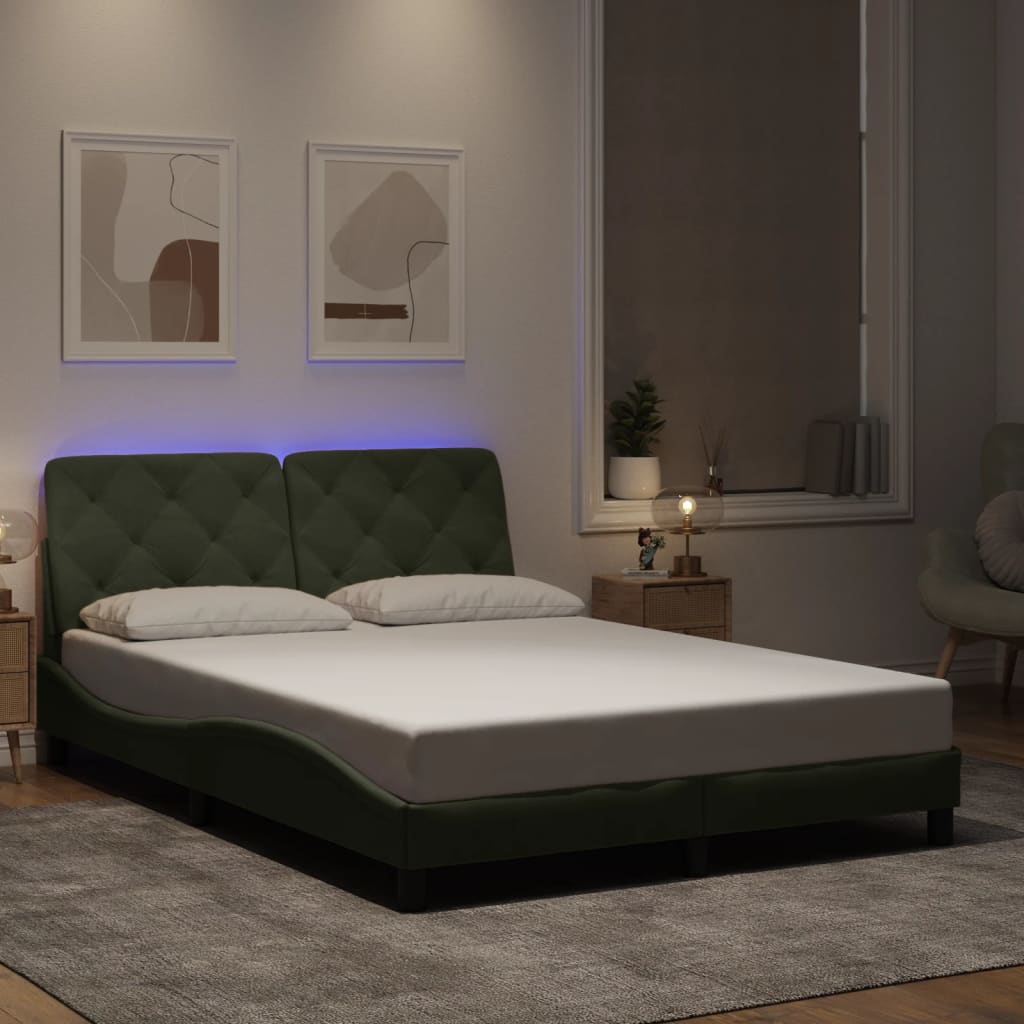 Bettgestell mit LED ohne Matratze Hellgrau 140x200 cm Samt