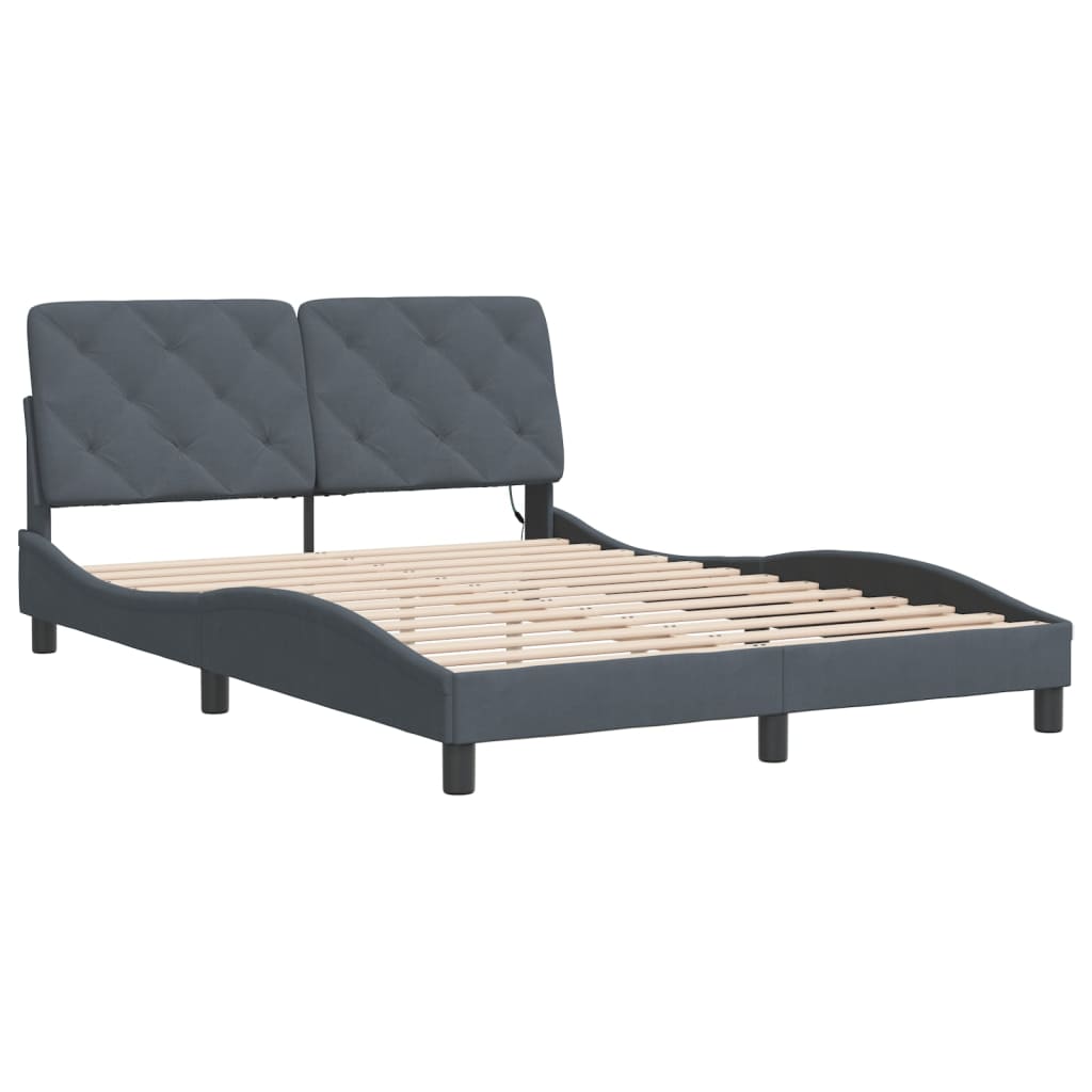Bettgestell mit LED ohne Matratze Dunkelgrau 140x200 cm Samt