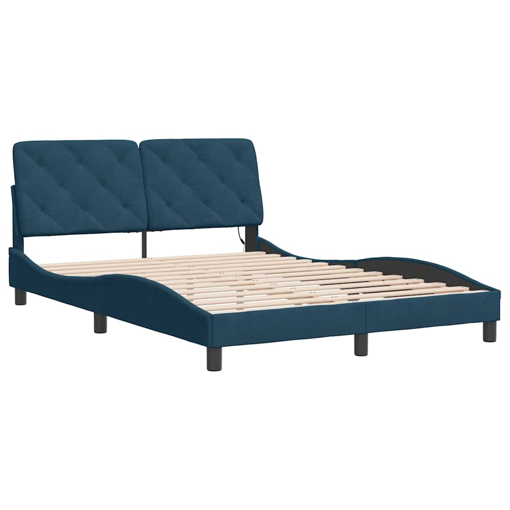 Bettgestell mit LED ohne Matratze Blau 140x200 cm Samt