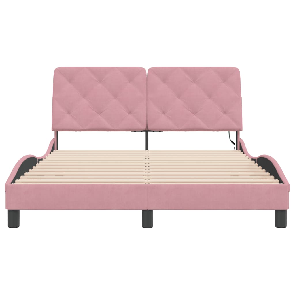 Bettgestell mit LED ohne Matratze Rosa 140x200 cm Samt