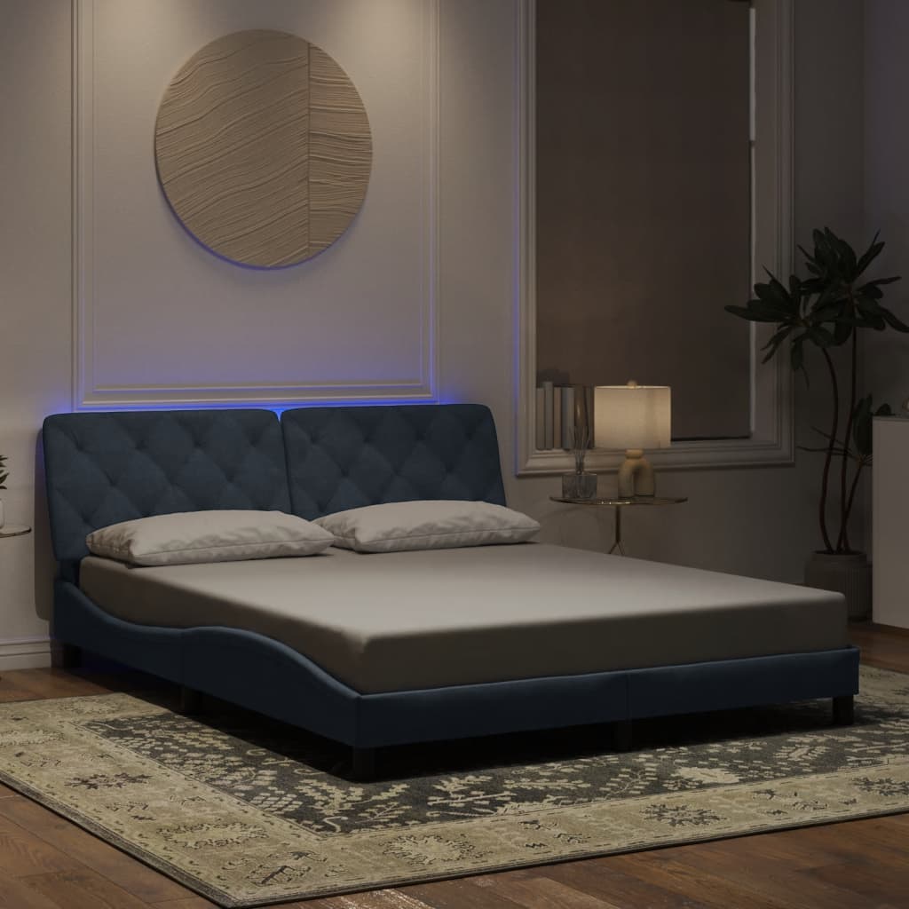 Bettgestell mit LED ohne Matratze Dunkelgrau 160x200 cm Samt