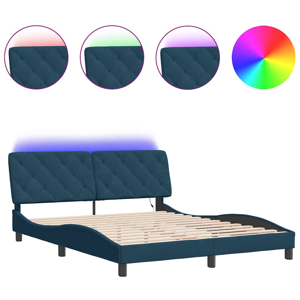 Bettgestell mit LED ohne Matratze Blau 160x200 cm Samt