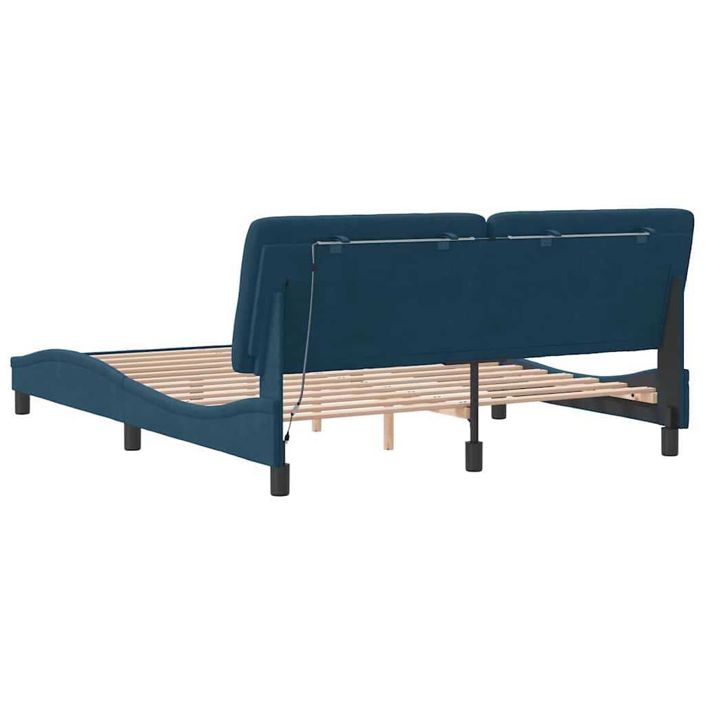 Bettgestell mit LED ohne Matratze Blau 160x200 cm Samt
