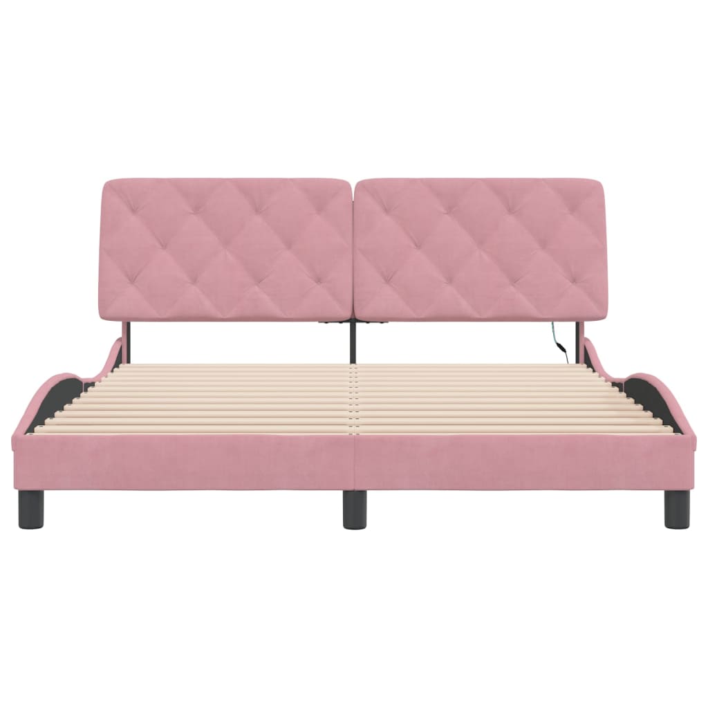Bettgestell mit LED ohne Matratze Rosa 160x200 cm Samt