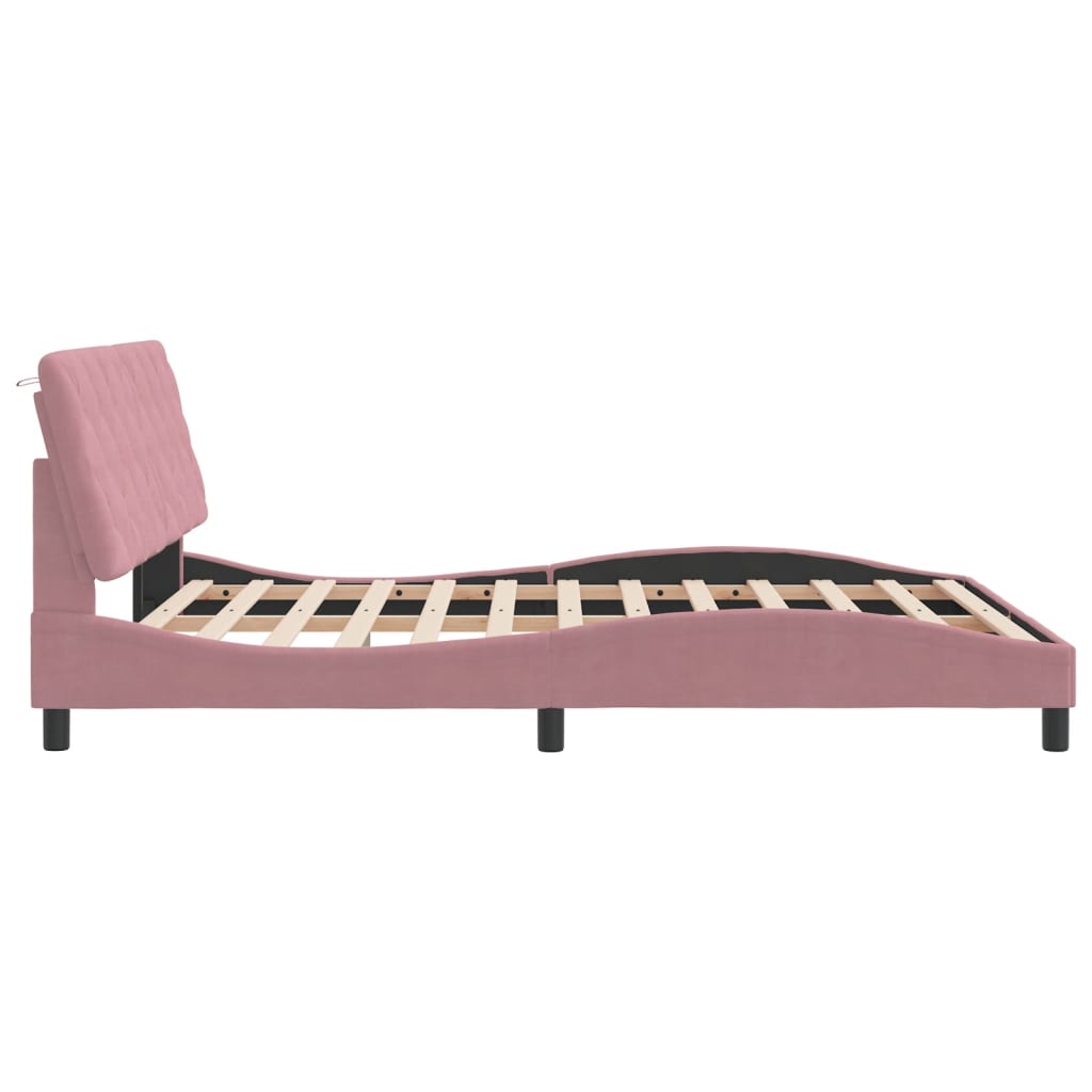 Bettgestell mit LED ohne Matratze Rosa 160x200 cm Samt