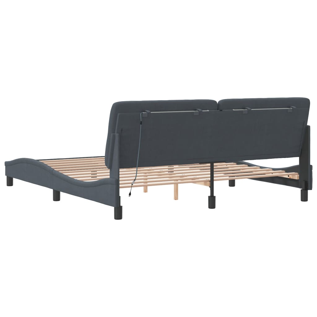 Bettgestell mit LED ohne Matratze Dunkelgrau 180x200 cm Samt