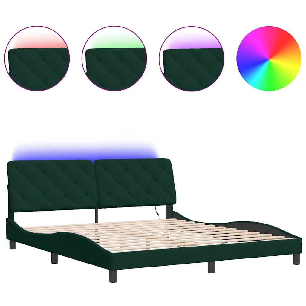 Bettgestell mit LED ohne Matratze Dunkelgrün 180x200 cm Samt