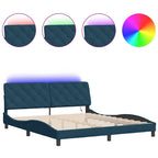 Bettgestell mit LED ohne Matratze Blau 180x200 cm Samt