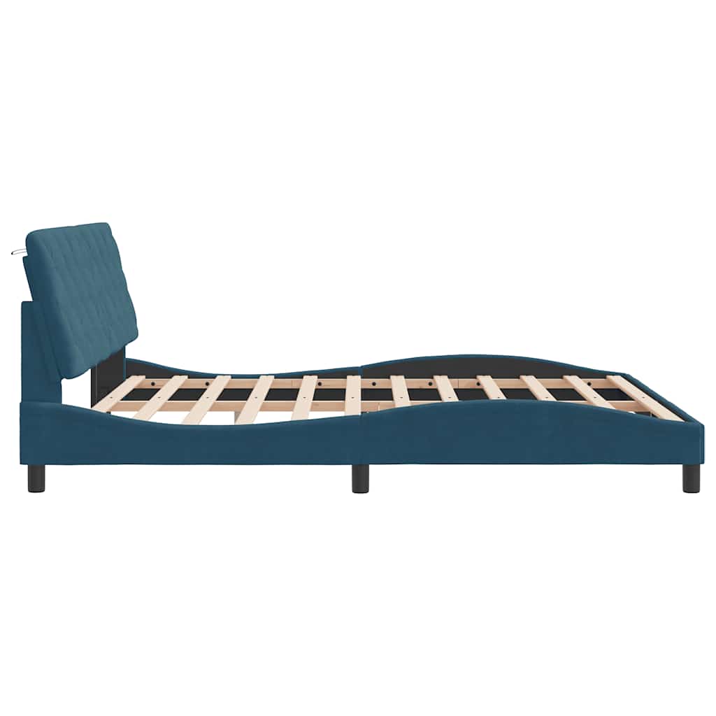 Bettgestell mit LED ohne Matratze Blau 180x200 cm Samt