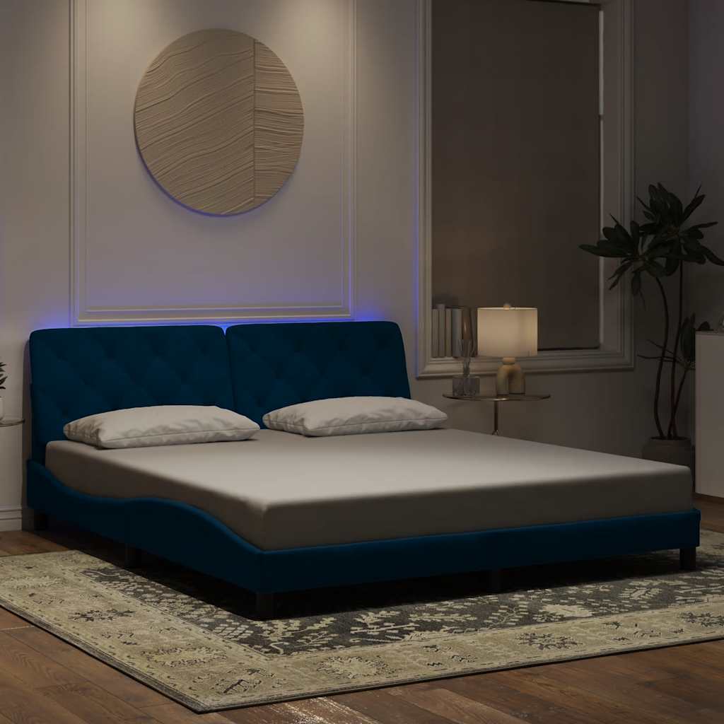Bettgestell mit LED ohne Matratze Blau 180x200 cm Samt