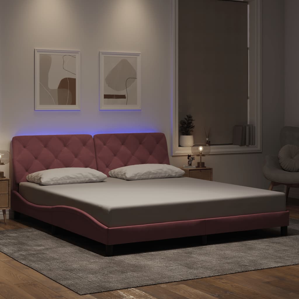 Bettgestell mit LED ohne Matratze Rosa 180x200 cm Samt
