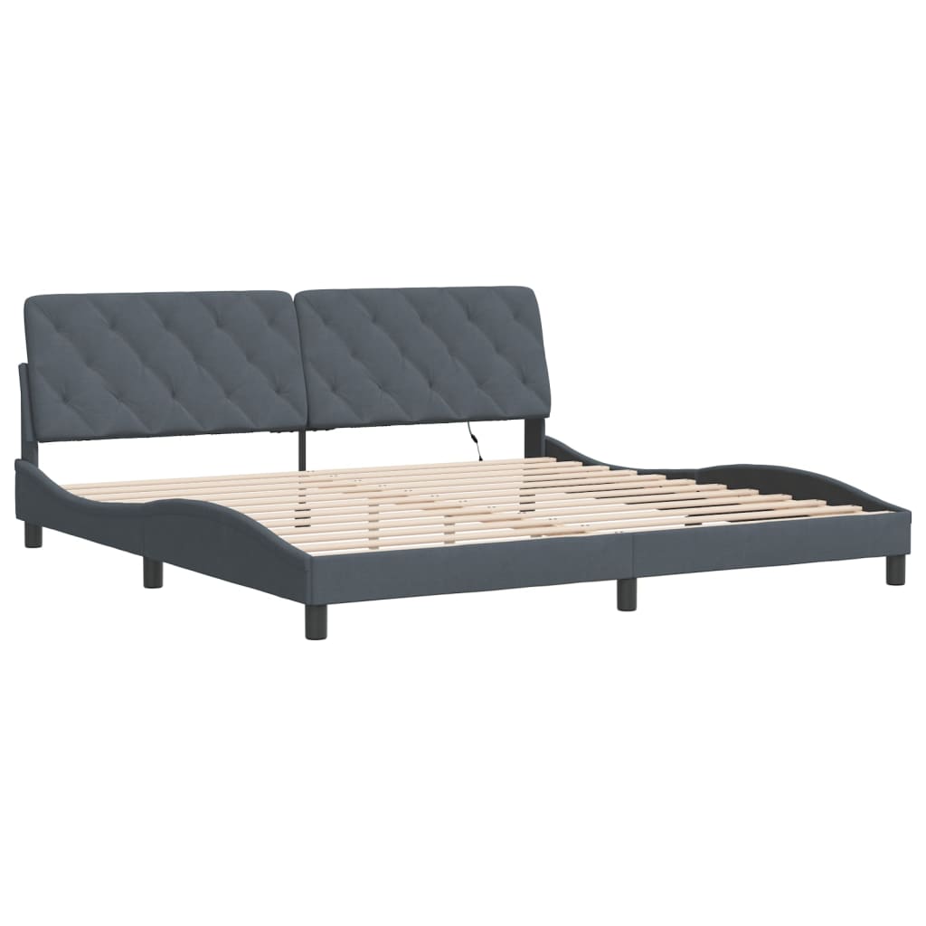 Bettgestell mit LED ohne Matratze Dunkelgrau 200x200 cm Samt