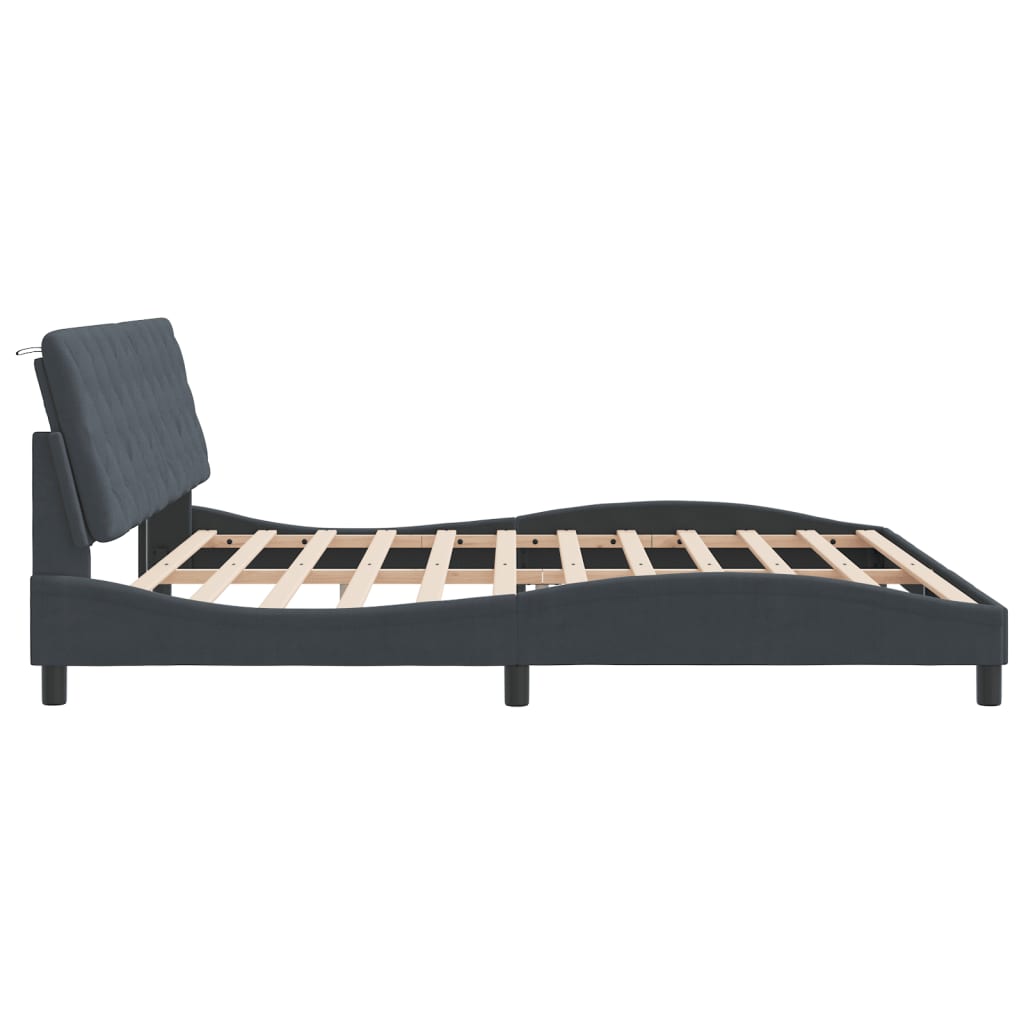 Bettgestell mit LED ohne Matratze Dunkelgrau 200x200 cm Samt