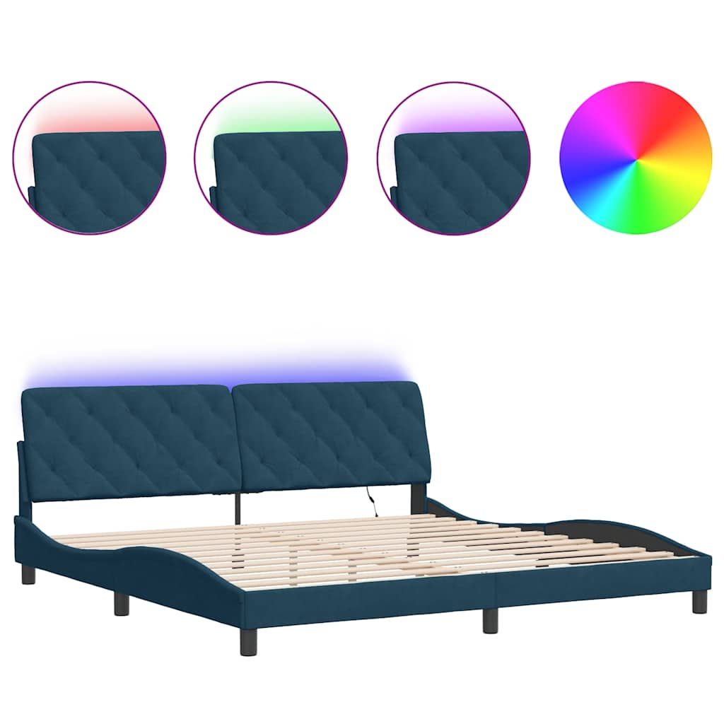 Bettgestell mit LED ohne Matratze Blau 200x200 cm Samt
