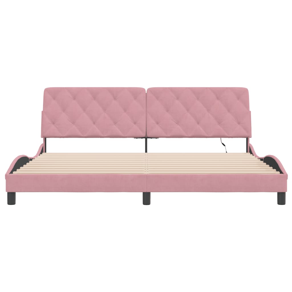 Bettgestell mit LED ohne Matratze Rosa 200x200 cm Samt