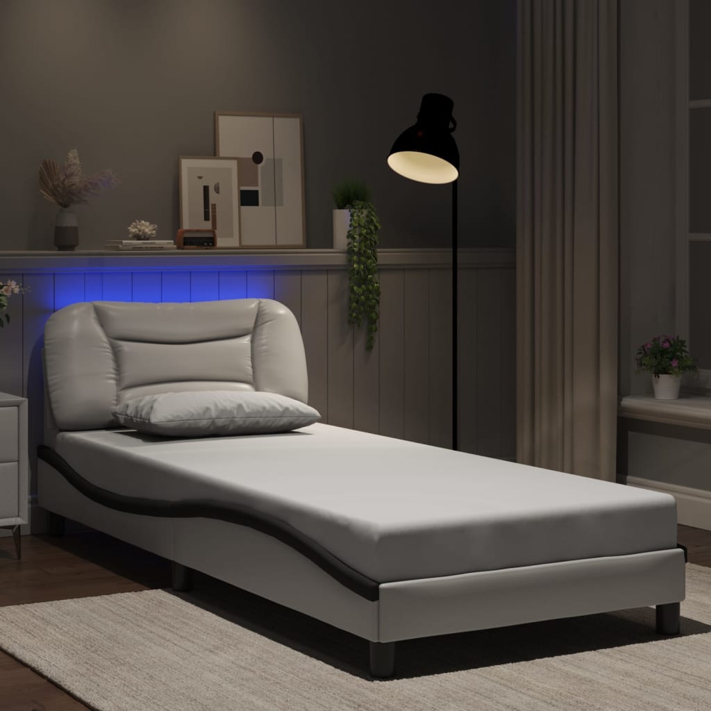Bettgestell mit LED ohne Matratze "Hvar" Weiß und Schwarz 90x190 cm