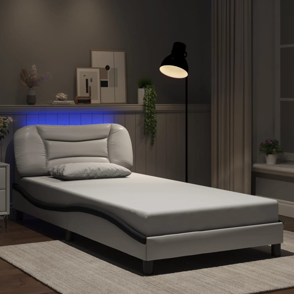 Bettgestell mit LED ohne Matratze "Hvar" Weiß und Schwarz 100x200 cm