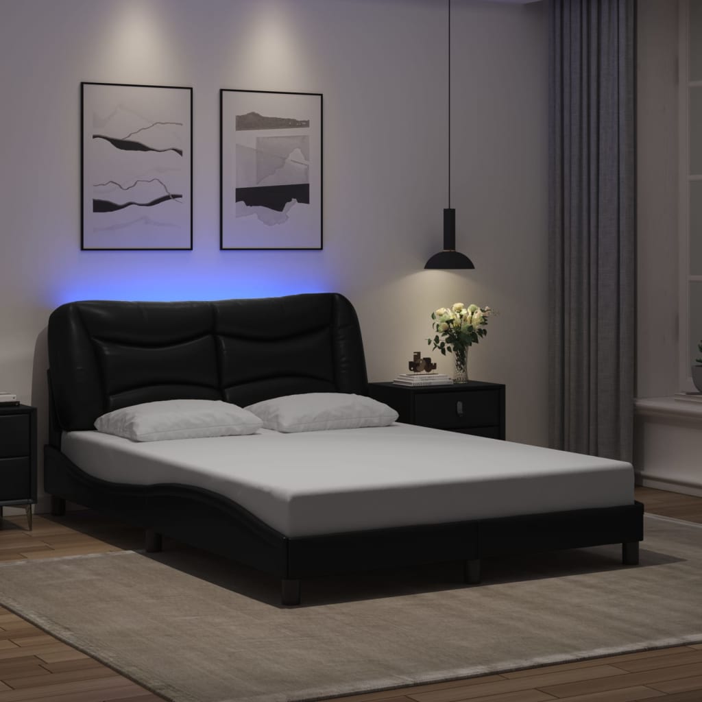 Bett mit LED-Beleuchtung und Matratze Schwarz 120x200 cm