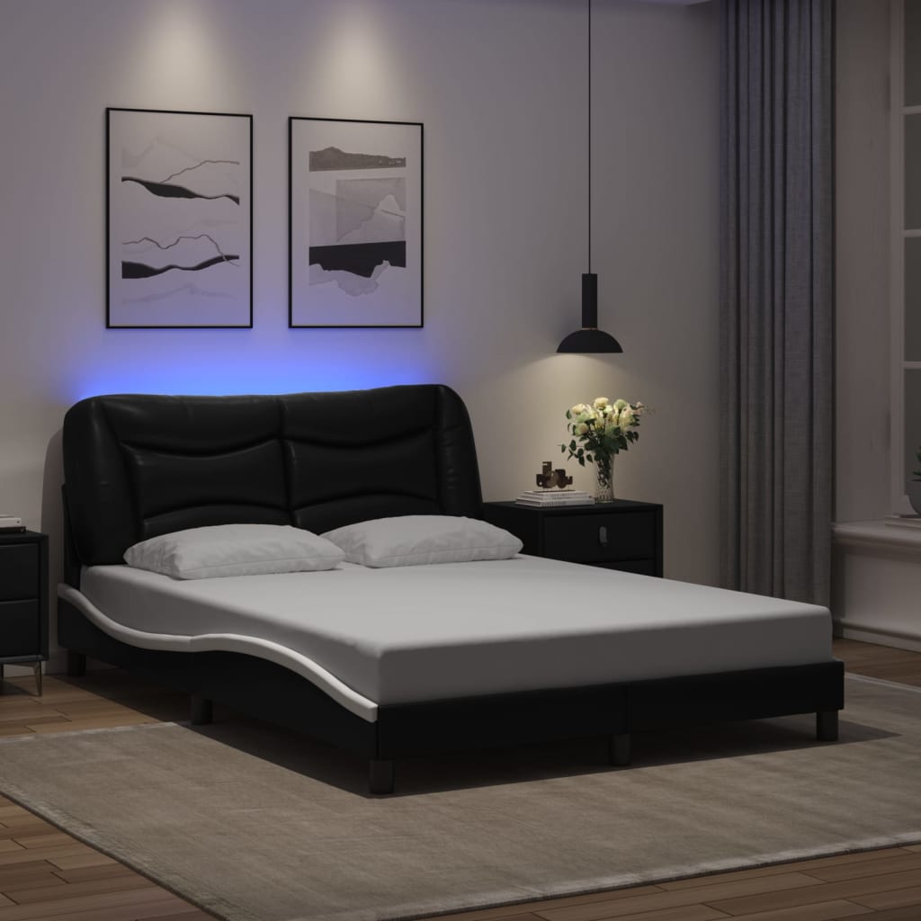 Bettgestell mit LED ohne Matratze "Hvar" Schwarz und Weiß 120x200 cm