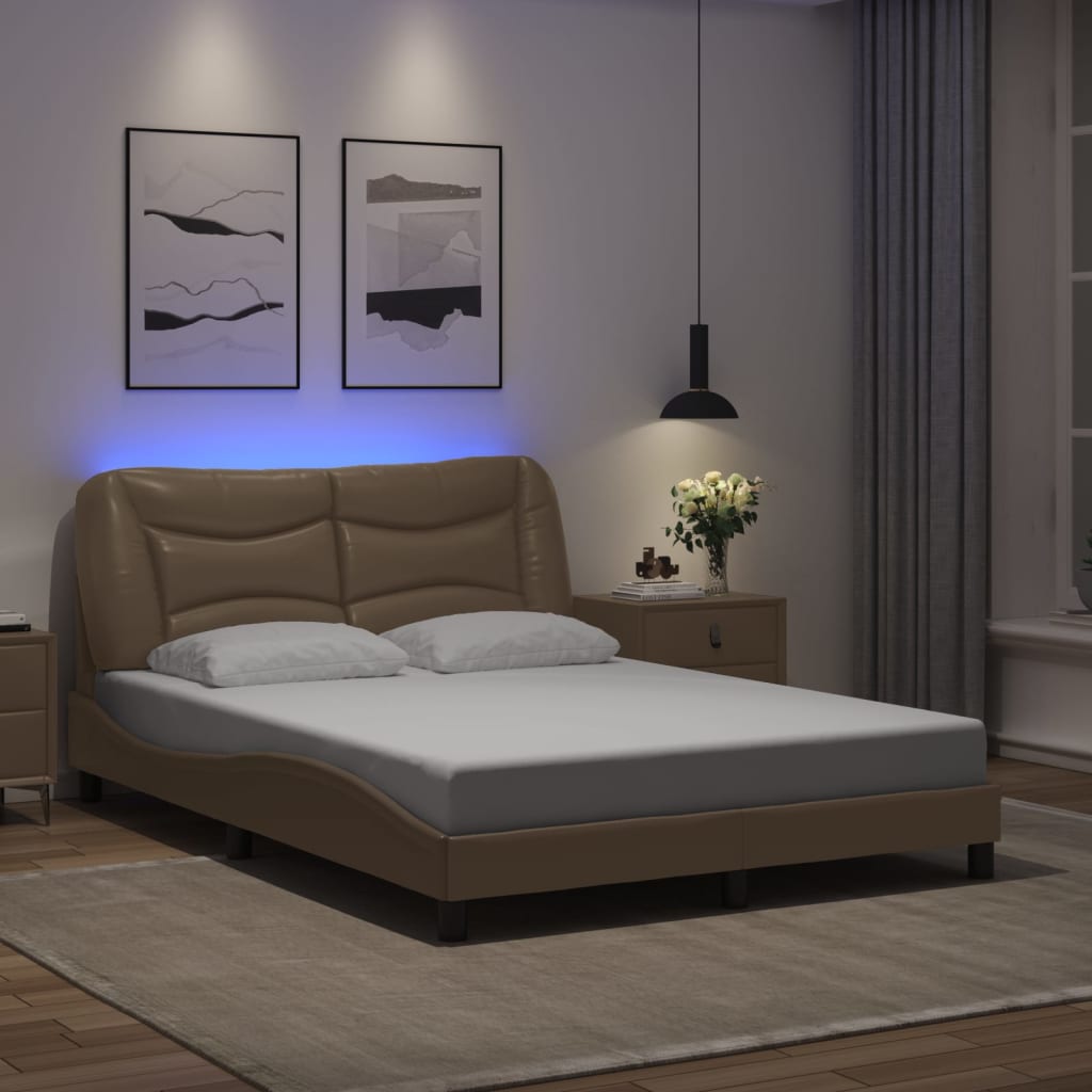 Bettgestell mit LED ohne Matratze "Hvar" Cappuccino-Braun 140x190 cm