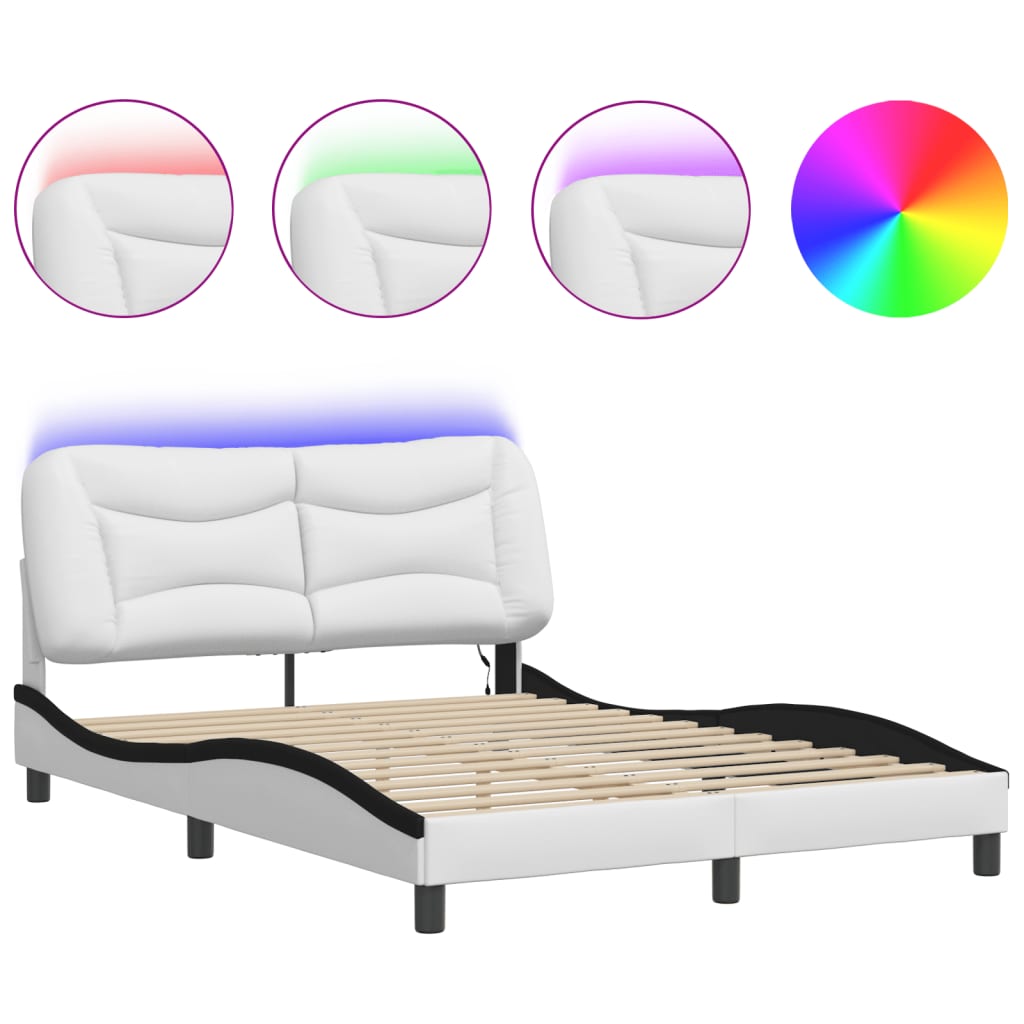 Bettgestell mit LED ohne Matratze "Hvar" Weiß und Schwarz 140x190 cm