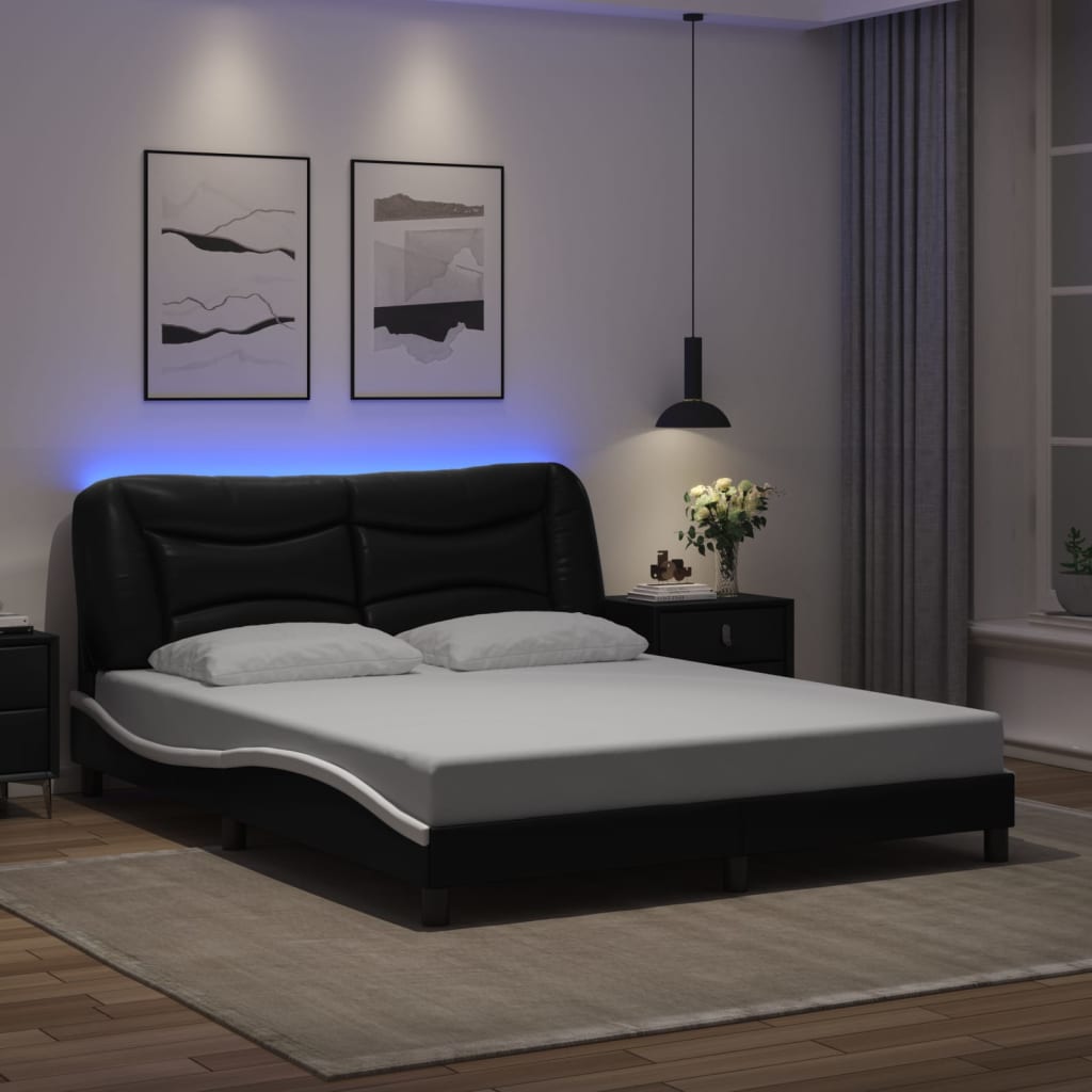 Bettgestell mit LED ohne Matratze "Hvar" Schwarz und Weiß 160x200 cm
